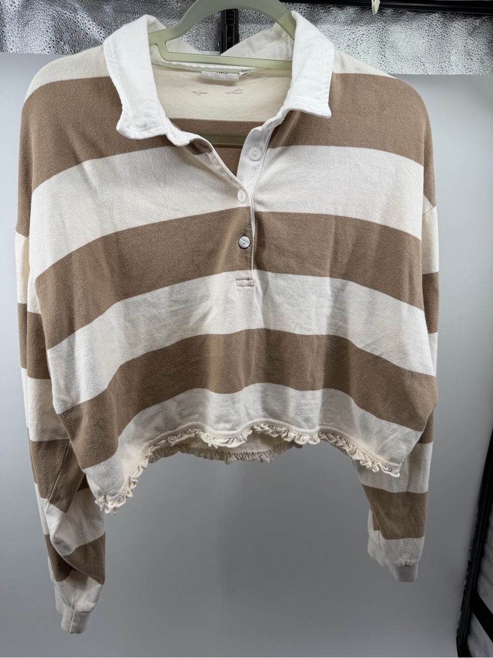 The Upside Cropped Striped Rugby Sweater in Cream & Brown